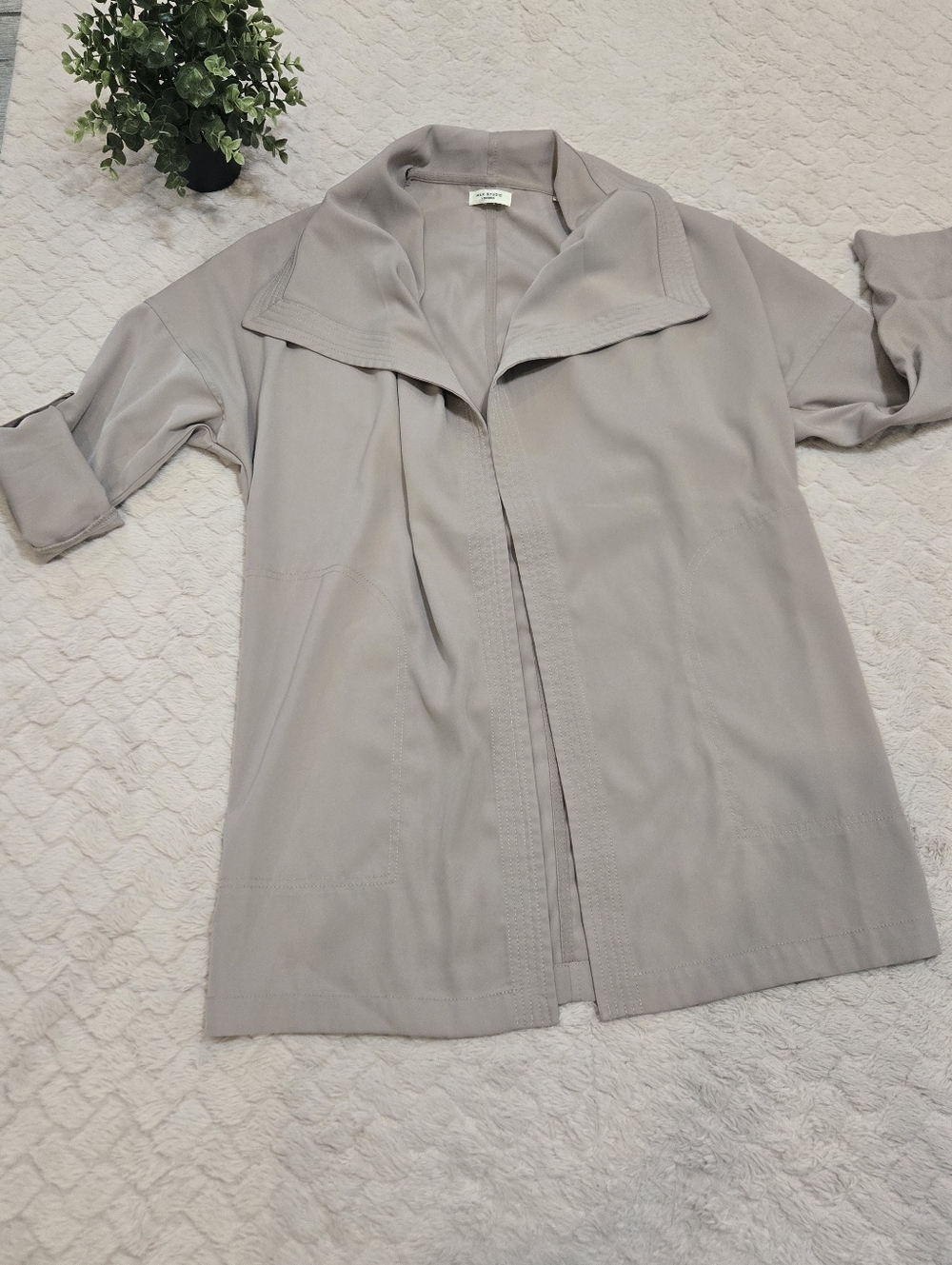 Max Studio Tan Draped Open Front Flowy Jacket - Picture 1 of 8